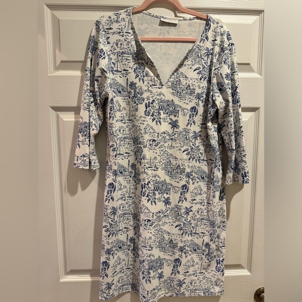 Blue and White Printed Dress